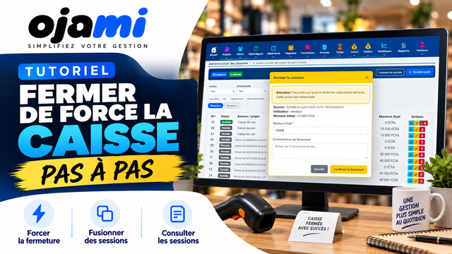 Caisse — Fermer de force et fusionner des sessions | Tutoriel Ojami