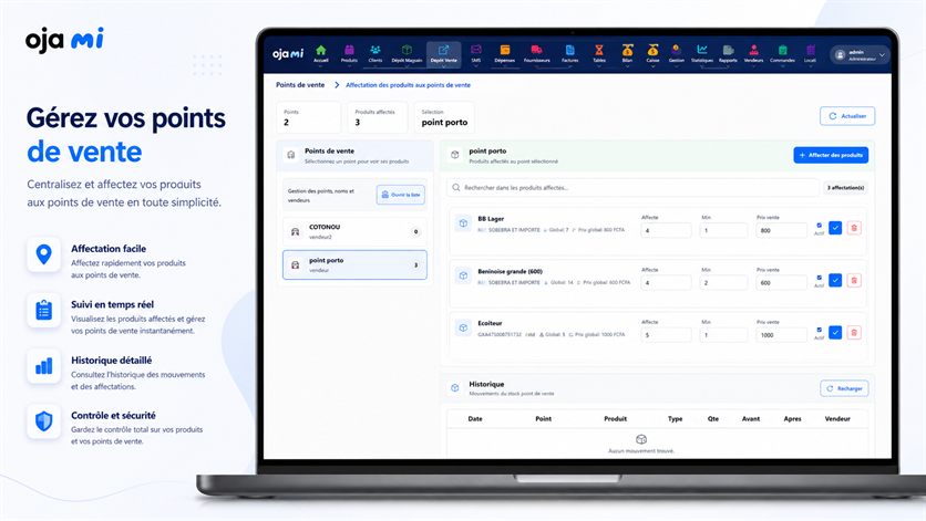 Gestion des points de vente dans Ojami